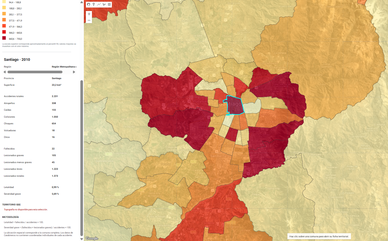 Ficha territorial de accidentabilidad de Santiago 2010
